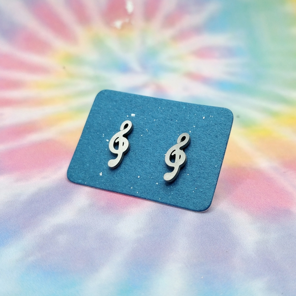 Music Note Earrings - Minimalist Silver Studs NWT - Picture 2 of 5